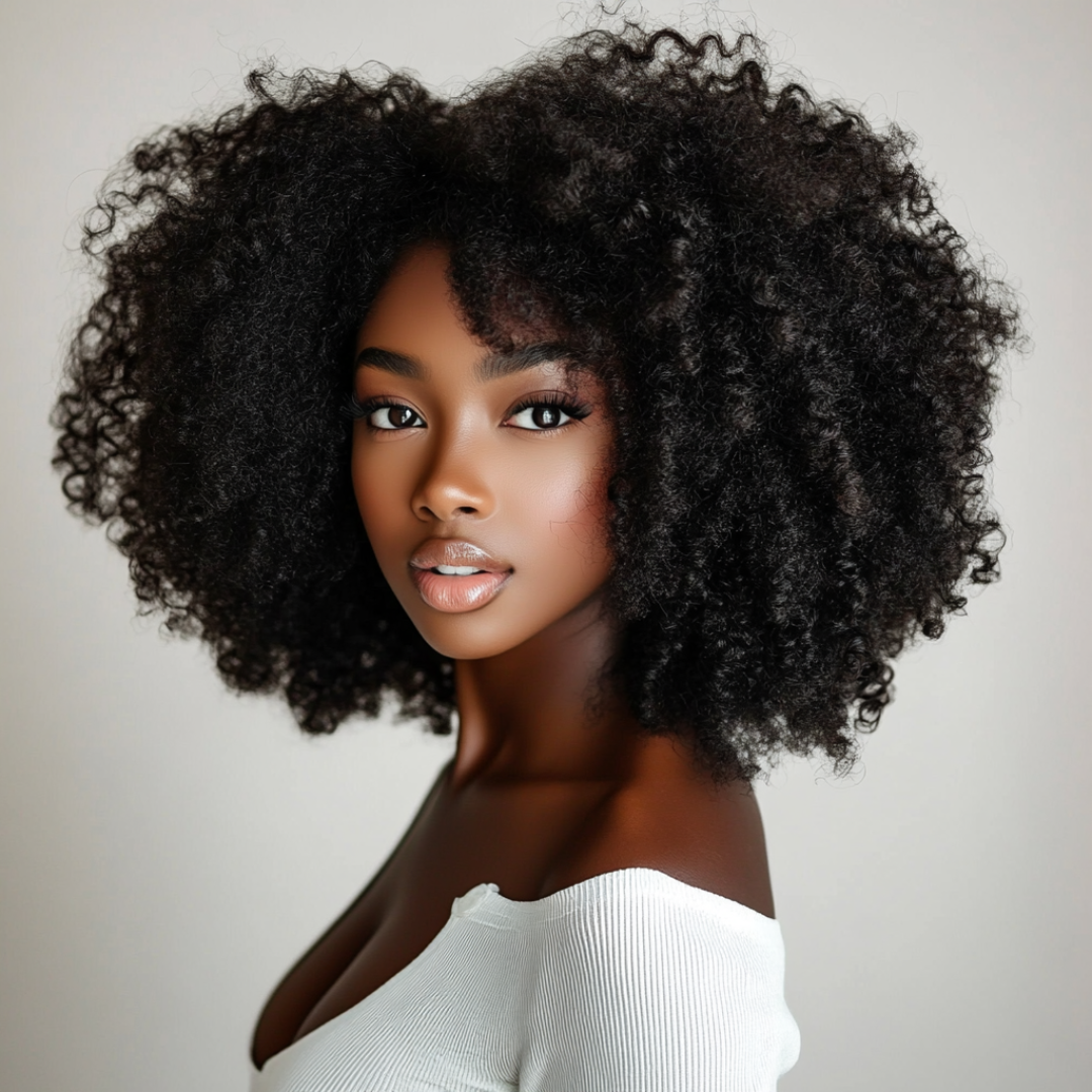 Kinky Curly wig with natural part and adjustable band